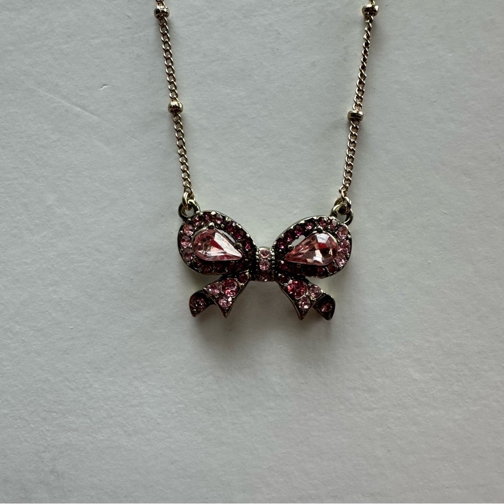 Betsey Johnson Pink Crystal Bow Necklace